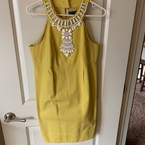INC Yellow and White beaded shift dress